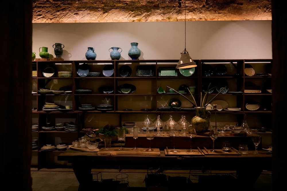 Shelves of pottery, glassware and houseware